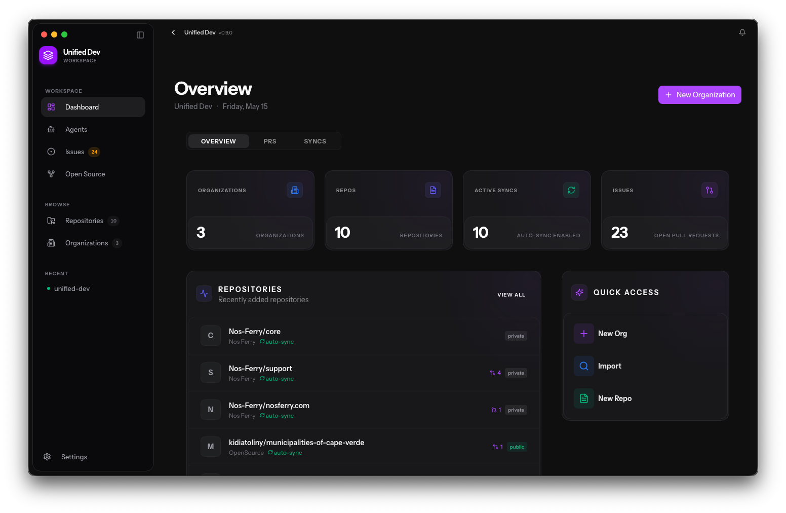 Unified Dev dashboard